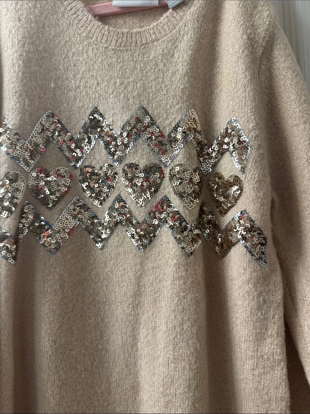 The Children's Place Beige Sequin Heart Knit Dress